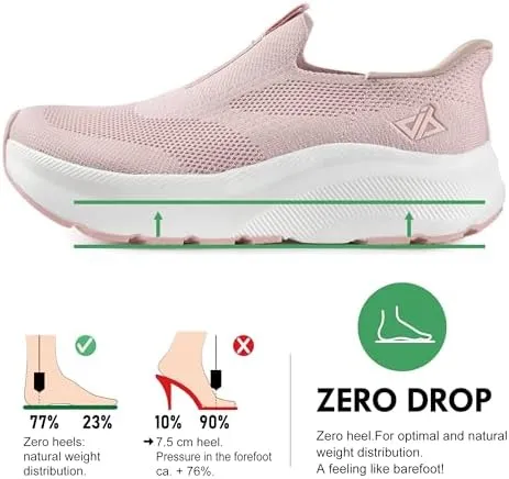 JACKSHIBO Women's Wide Toe Box Slip in Free up Hands Shoes Arch Support Orthopedic Plantar Fasciitis Slip On Walking Sneakers with Metatarsal Pad