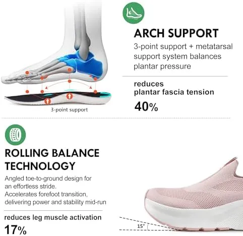 JACKSHIBO Women's Wide Toe Box Slip in Free up Hands Shoes Arch Support Orthopedic Plantar Fasciitis Slip On Walking Sneakers with Metatarsal Pad