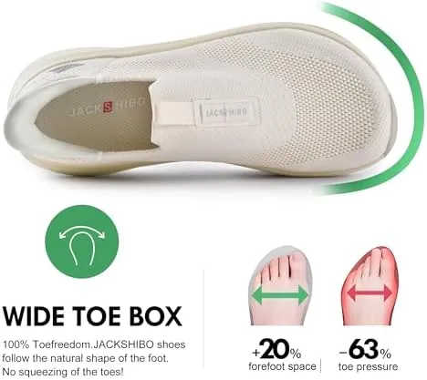 JACKSHIBO Women's Wide Toe Box Slip in Free up Hands Shoes Arch Support Orthopedic Plantar Fasciitis Slip On Walking Sneakers with Metatarsal Pad