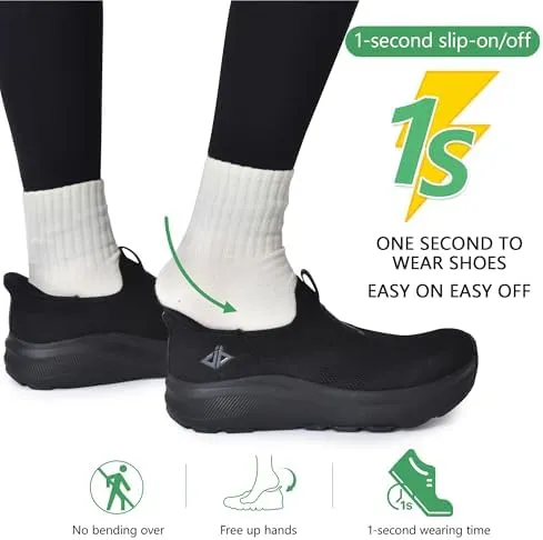 JACKSHIBO Women's Wide Toe Box Slip in Free up Hands Shoes Arch Support Orthopedic Plantar Fasciitis Slip On Walking Sneakers with Metatarsal Pad