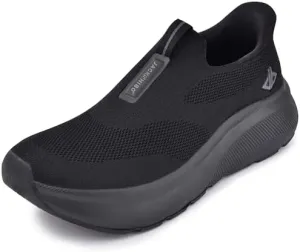JACKSHIBO Women's Wide Toe Box Slip in Free up Hands Shoes Arch Support Orthopedic Plantar Fasciitis Slip On Walking Sneakers with Metatarsal Pad