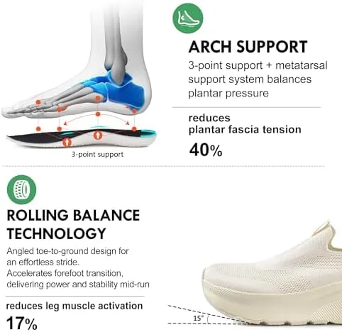 JACKSHIBO Women's Wide Toe Box Slip in Free up Hands Shoes Arch Support Orthopedic Plantar Fasciitis Slip On Walking Sneakers with Metatarsal Pad