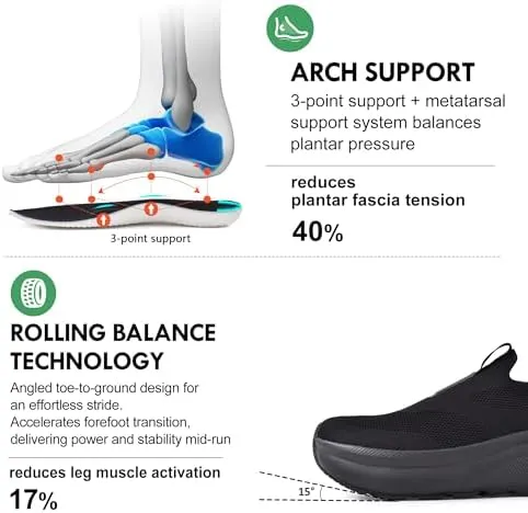 JACKSHIBO Women's Wide Toe Box Slip in Free up Hands Shoes Arch Support Orthopedic Plantar Fasciitis Slip On Walking Sneakers with Metatarsal Pad