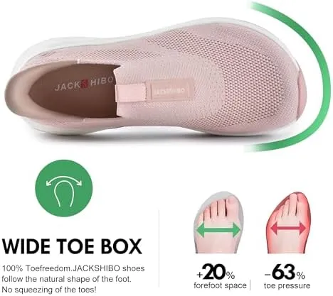 JACKSHIBO Women's Wide Toe Box Slip in Free up Hands Shoes Arch Support Orthopedic Plantar Fasciitis Slip On Walking Sneakers with Metatarsal Pad