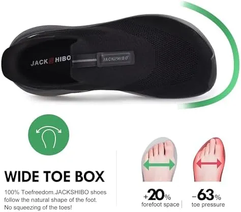 JACKSHIBO Women's Wide Toe Box Slip in Free up Hands Shoes Arch Support Orthopedic Plantar Fasciitis Slip On Walking Sneakers with Metatarsal Pad