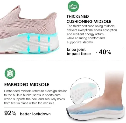 JACKSHIBO Women's Wide Toe Box Slip in Free up Hands Shoes Arch Support Orthopedic Plantar Fasciitis Slip On Walking Sneakers with Metatarsal Pad