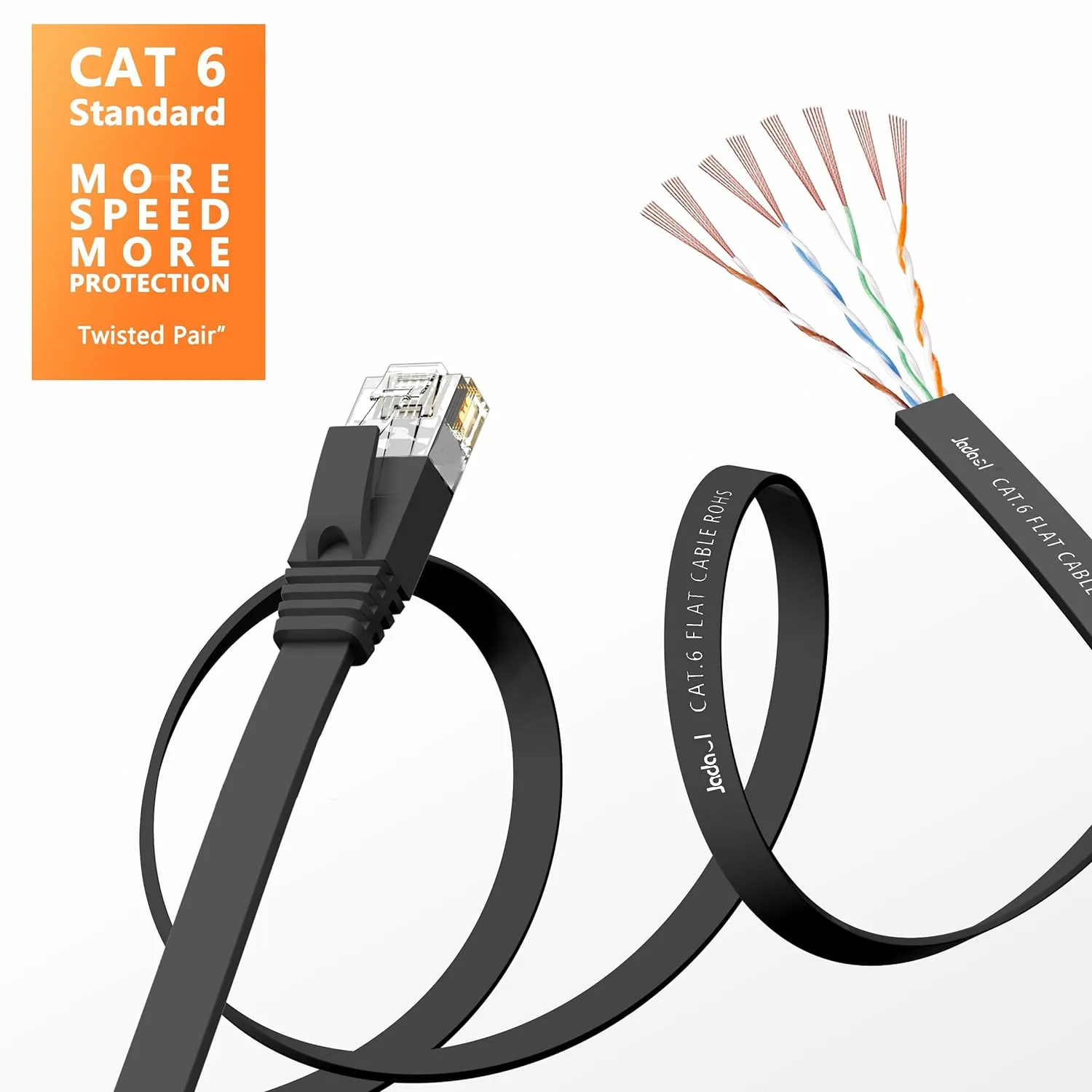 Jadaol Cat 6 Ethernet Cable 75 ft, Outdoor & Indoor 10Gbps Support Cat8 Cat7 Network, Flat RJ45 Internet LAN Computer Patch Cable for Router, Modem, Switch, Gaming Consoles, Streaming Devices, Black