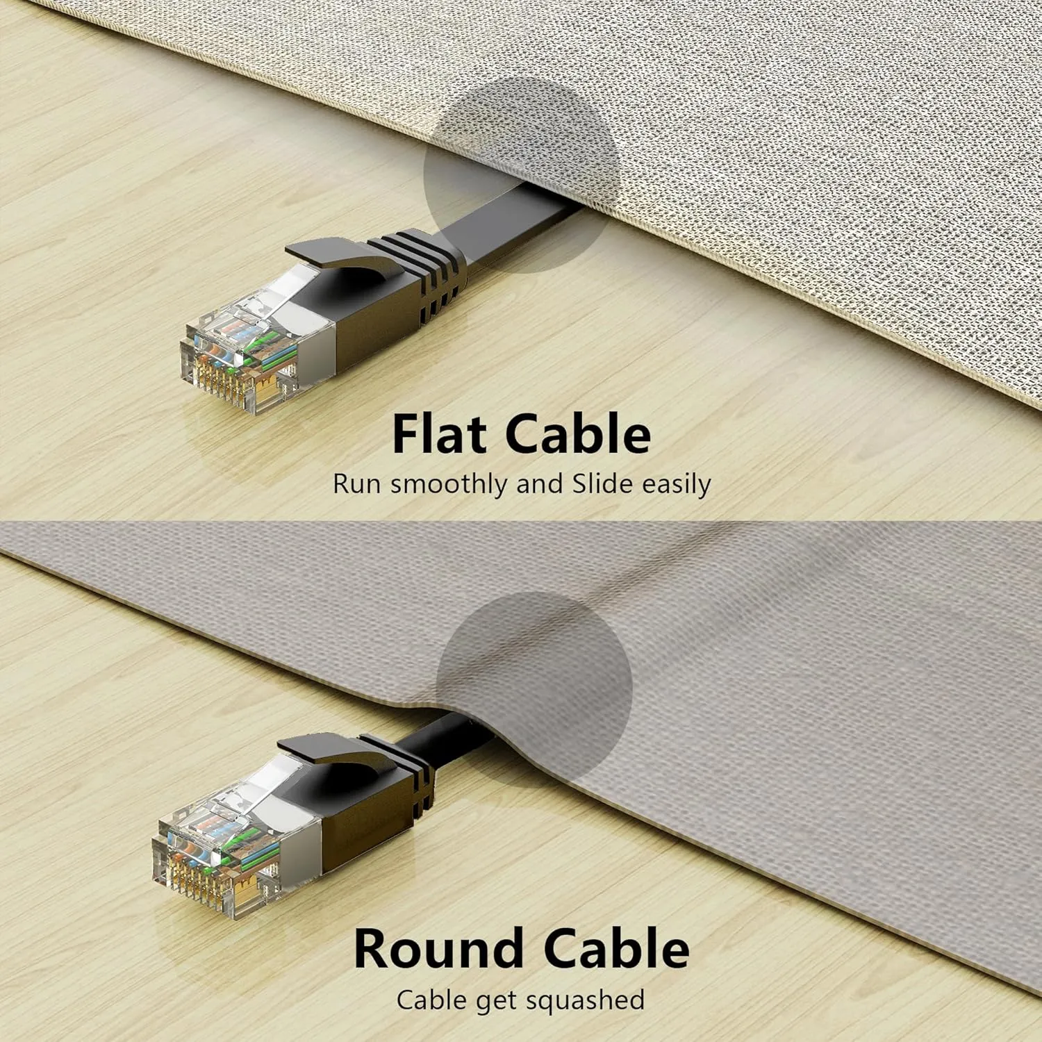Jadaol Cat 6 Ethernet Cable 75 ft, Outdoor & Indoor 10Gbps Support Cat8 Cat7 Network, Flat RJ45 Internet LAN Computer Patch Cable for Router, Modem, Switch, Gaming Consoles, Streaming Devices, Black