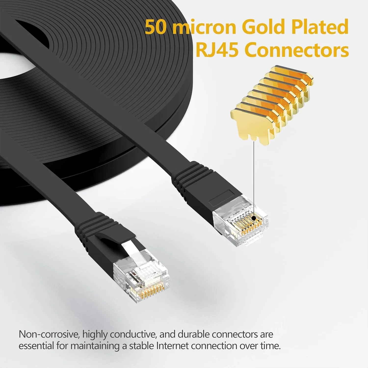 Jadaol Cat 6 Ethernet Cable 75 ft, Outdoor & Indoor 10Gbps Support Cat8 Cat7 Network, Flat RJ45 Internet LAN Computer Patch Cable for Router, Modem, Switch, Gaming Consoles, Streaming Devices, Black