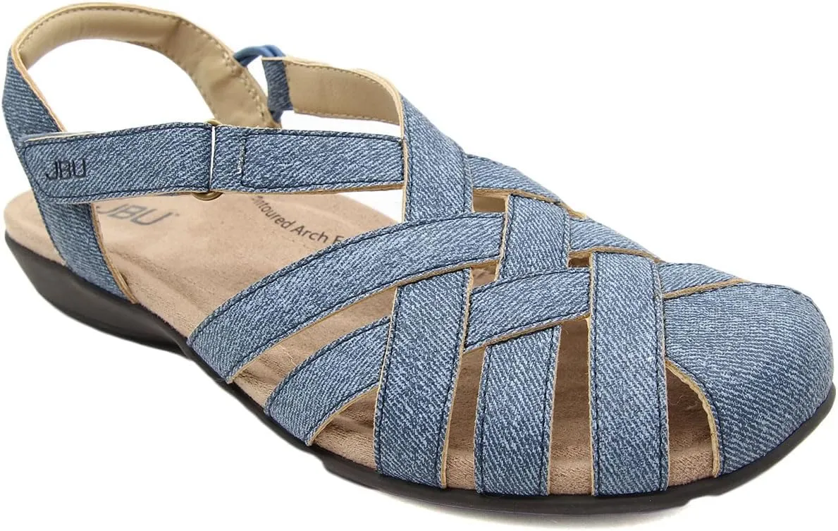 JBU Bonnie Encore Women's Comfort Casual Adjustable Ankle Strap Round Toe Classic Flat Sandal