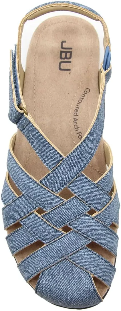 JBU Bonnie Encore Women's Comfort Casual Adjustable Ankle Strap Round Toe Classic Flat Sandal