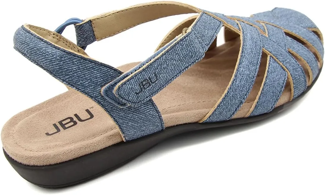 JBU Bonnie Encore Women's Comfort Casual Adjustable Ankle Strap Round Toe Classic Flat Sandal