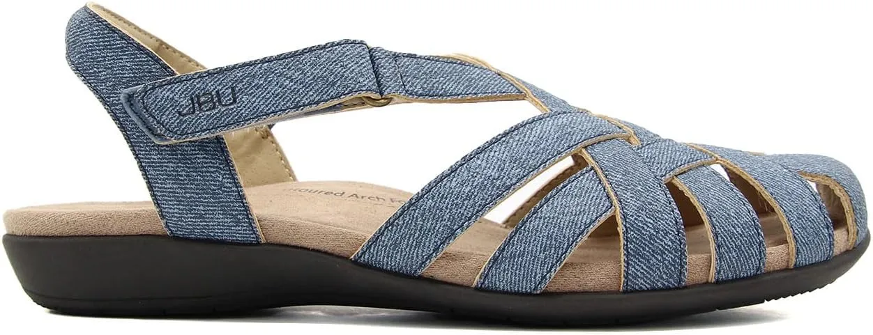 JBU Bonnie Encore Women's Comfort Casual Adjustable Ankle Strap Round Toe Classic Flat Sandal
