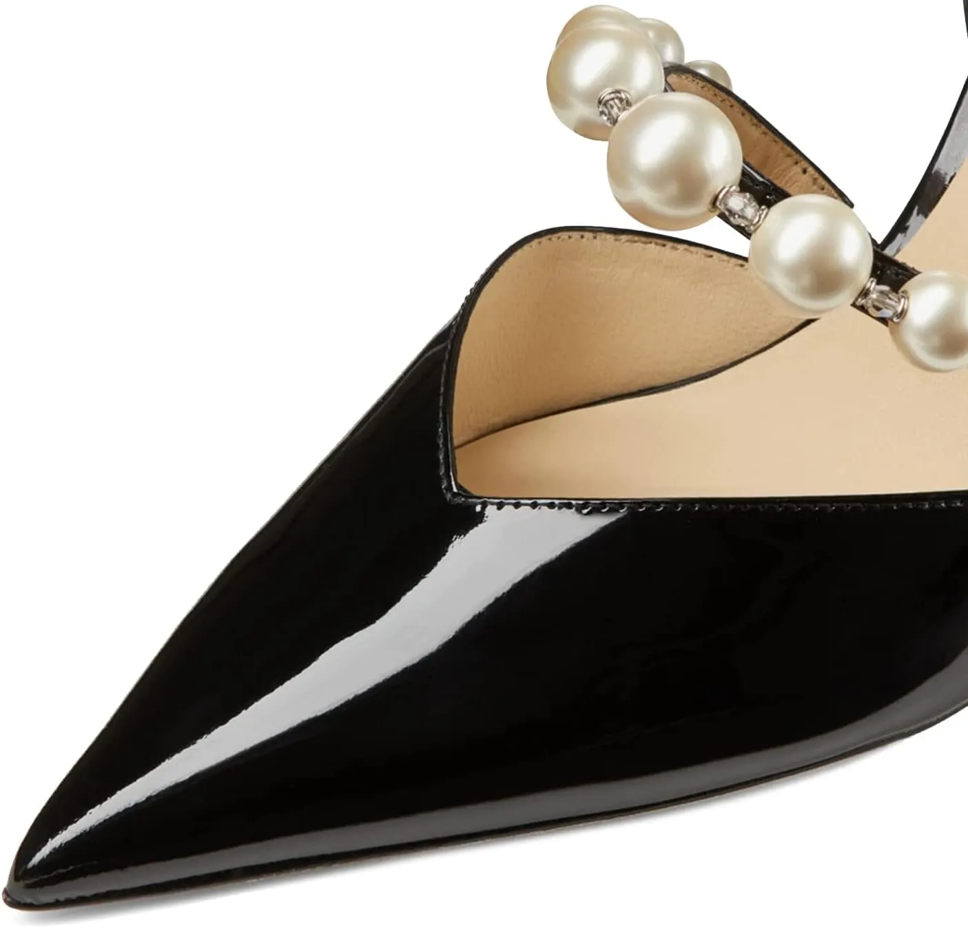 JiaBinji Women Pearl Heels Strappy Sandals Pointed Toe Backless Stiletto Slip On Pumps Dress Bridal Party Pumps