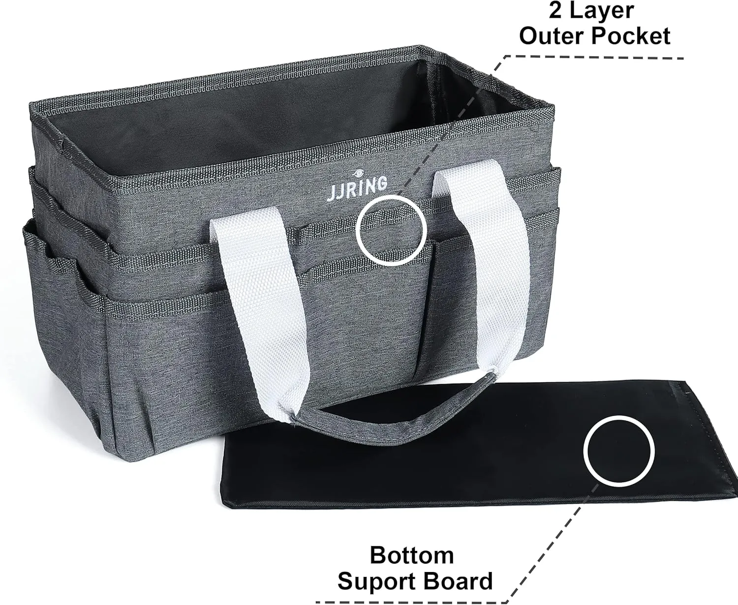 JJRING Craft Organizer Tote Bag, Art Storage Caddy with Multiple Pockets, Grey Sewing Bag for Art, Craft, Scrapbooking, Medical, and Office Supplies Storage