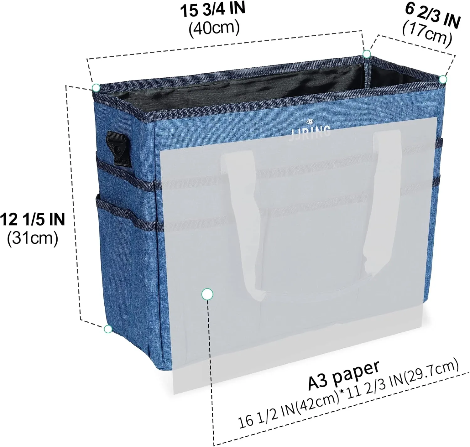 JJRING Craft Organizer Tote Bag, Large Art Storage Caddy with Multiple Pockets, Blue Sewing Bag for Art, Craft, Scrapbooking, Medical, and Office Supplies Storage
