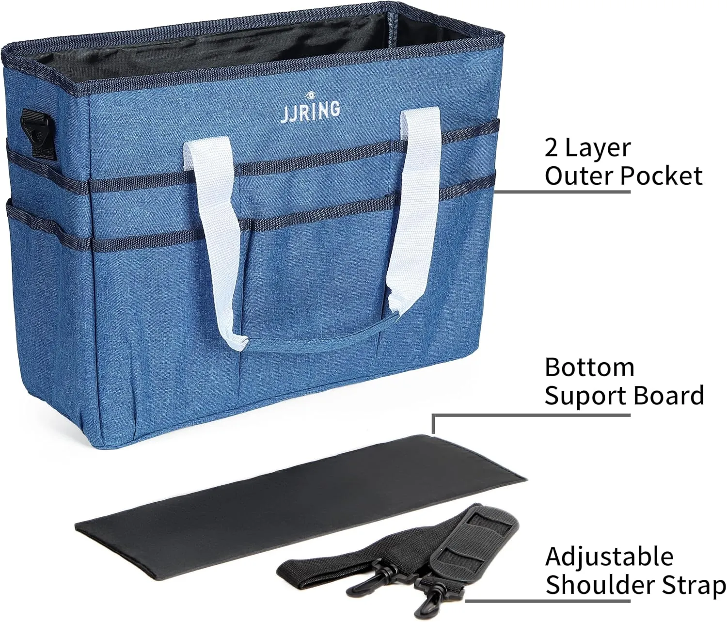 JJRING Craft Organizer Tote Bag, Large Art Storage Caddy with Multiple Pockets, Blue Sewing Bag for Art, Craft, Scrapbooking, Medical, and Office Supplies Storage