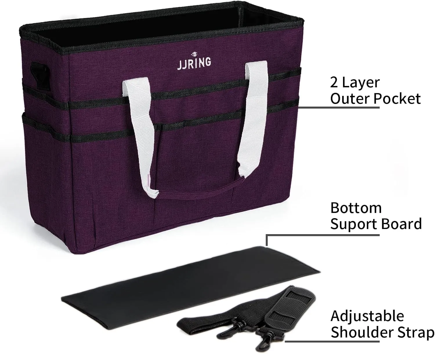 JJRING Craft Organizer Tote Bag, Large Art Storage Caddy with Multiple Pockets, Deep Purple Sewing Bag for Art, Craft, Scrapbooking, Medical, and Office Supplies Storage