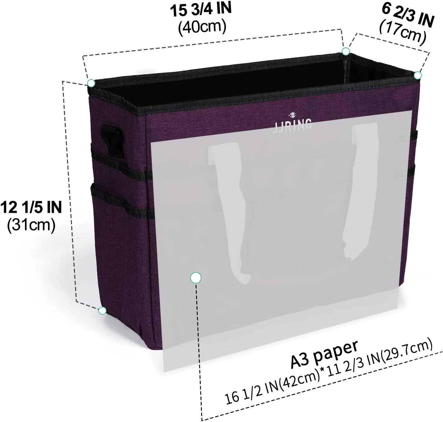 JJRING Craft Organizer Tote Bag, Large Art Storage Caddy with Multiple Pockets, Deep Purple Sewing Bag for Art, Craft, Scrapbooking, Medical, and Office Supplies Storage