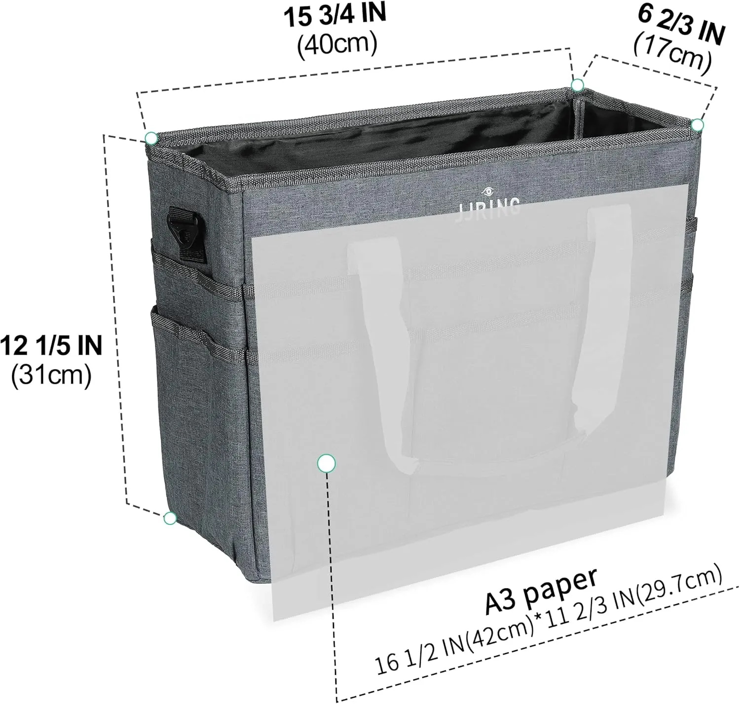 JJRING Craft Organizer Tote Bag, Large Art Storage Caddy with Multiple Pockets, Gray Sewing Bag for Art, Craft, Scrapbooking, School, Medical, and Office Supplies Storage