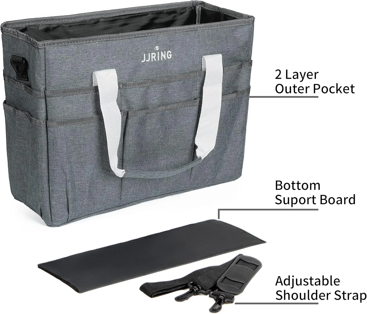 JJRING Craft Organizer Tote Bag, Large Art Storage Caddy with Multiple Pockets, Gray Sewing Bag for Art, Craft, Scrapbooking, School, Medical, and Office Supplies Storage