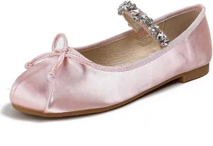 JOEupin Women's Pink Ballet Flats with Bow - Comfortable & Lightweight Shoes | Ballet Flats with Strap | Non-Slip Sole & Cushioned Arch Support Slip-On Shoes for Wedding/Work
