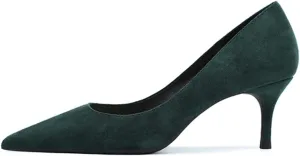 JOEupin Women's Pointed Toe Pumps Classic Suede Shoes Kitten Heel Slip On Dress Pumps 2.36 Inch
