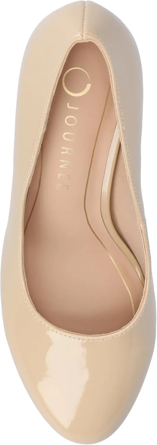 Journee Collection Womens Seraphina Cushioned Dress Pumps Covered Block Heel Round Toe Slip On Fashion Shoe