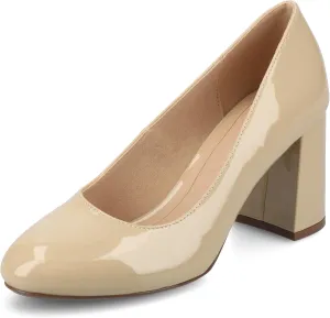 Journee Collection Womens Seraphina Cushioned Dress Pumps Covered Block Heel Round Toe Slip On Fashion Shoe