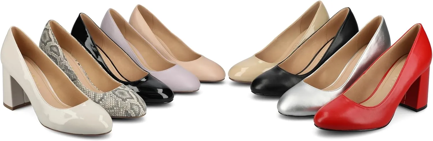 Journee Collection Womens Seraphina Cushioned Dress Pumps Covered Block Heel Round Toe Slip On Fashion Shoe