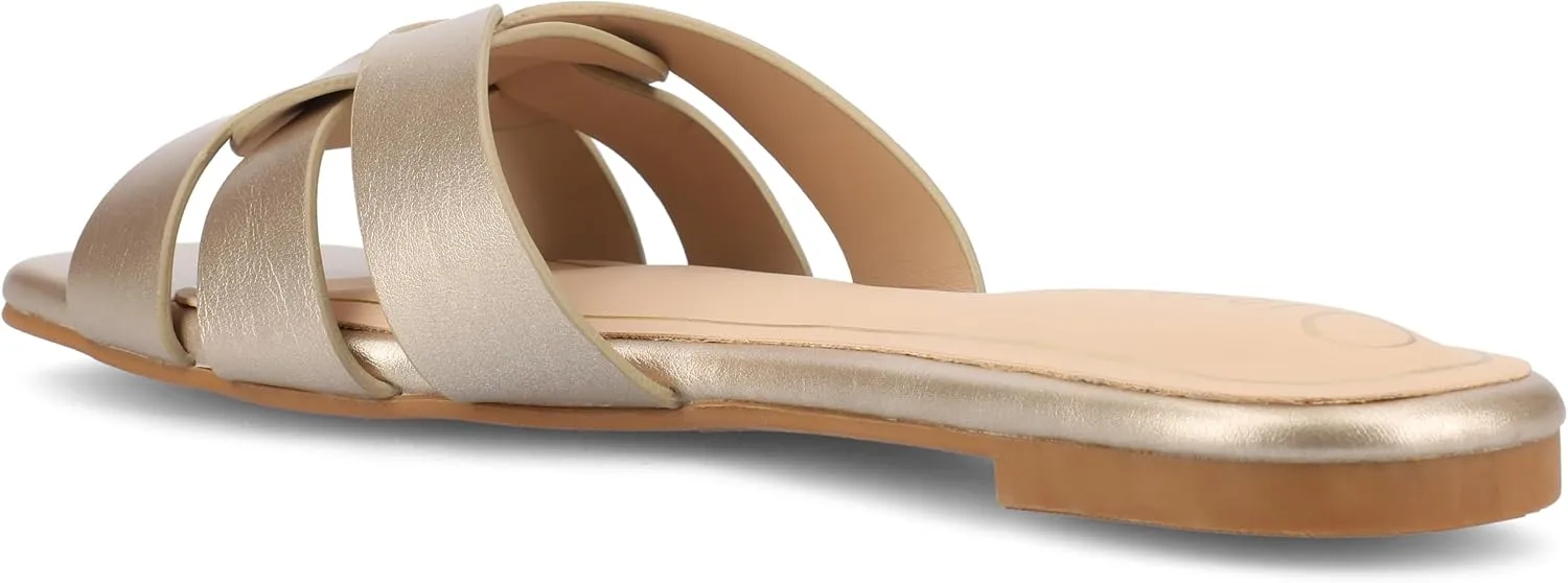 Journee Womens Flat Open Square Toe Fashion Banded Sandal Comfortable Dressy Slip On Arrina Slide