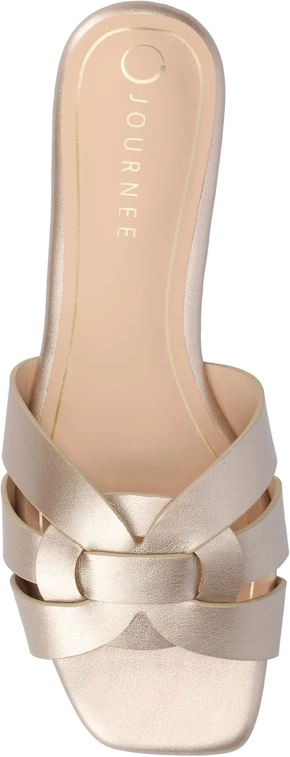 Journee Womens Flat Open Square Toe Fashion Banded Sandal Comfortable Dressy Slip On Arrina Slide