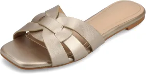 Journee Womens Flat Open Square Toe Fashion Banded Sandal Comfortable Dressy Slip On Arrina Slide
