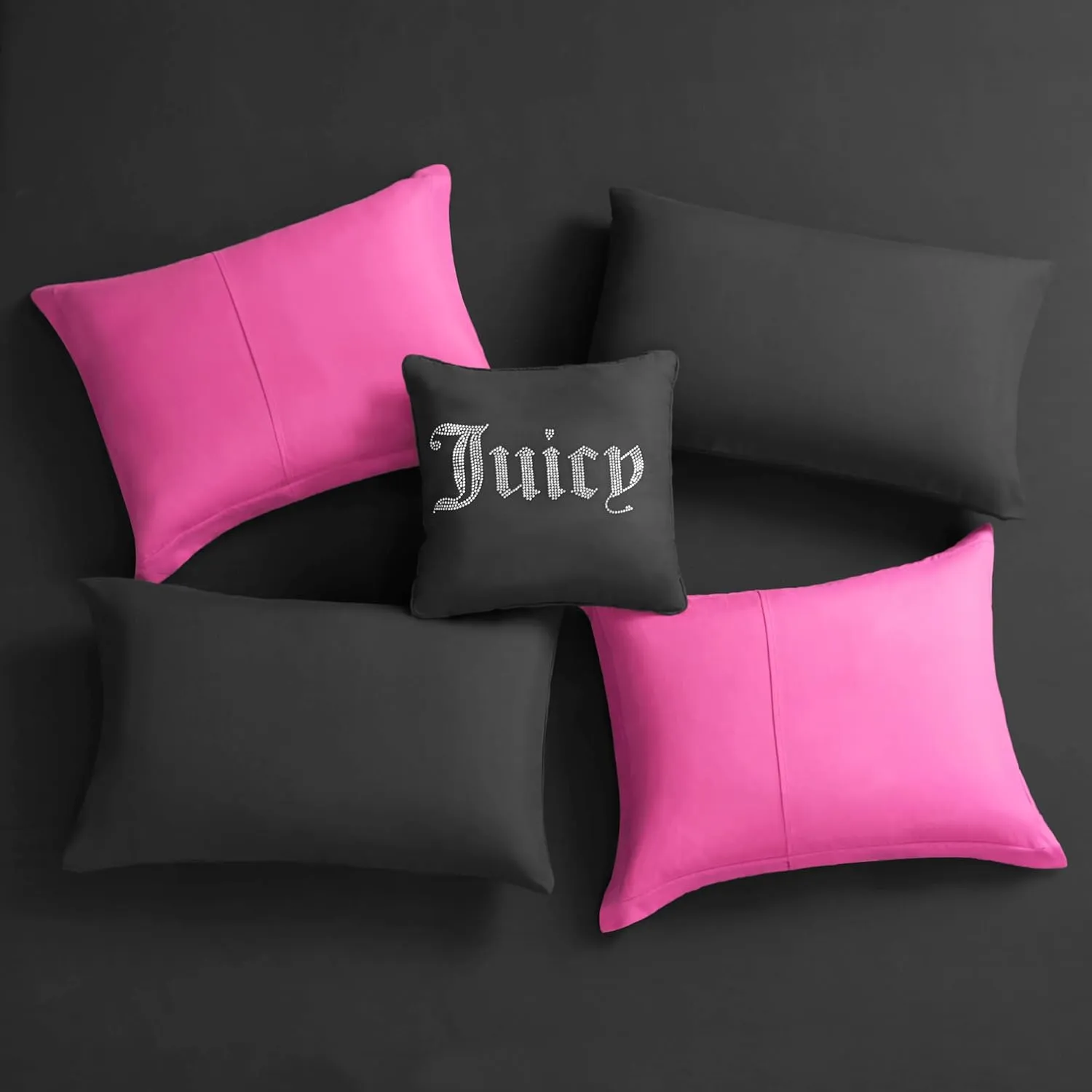 Juicy Couture Alexis Reversible Comforter Set, Queen Bed in a Bag – Black/Hot Pink, 8-Piece Bedding Collection