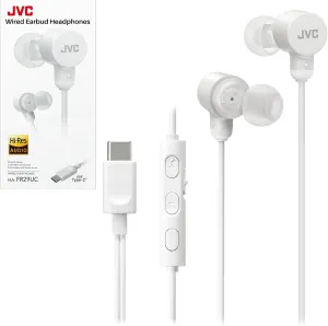 JVC Wired USB-C Earbuds - Noise Isolation - DAC - Hi-Res Audio - Built-in Mic with Mute - Comfortable Silicone Ear Tips - 3 Button Remote – Plug & Play - HAFR29UC