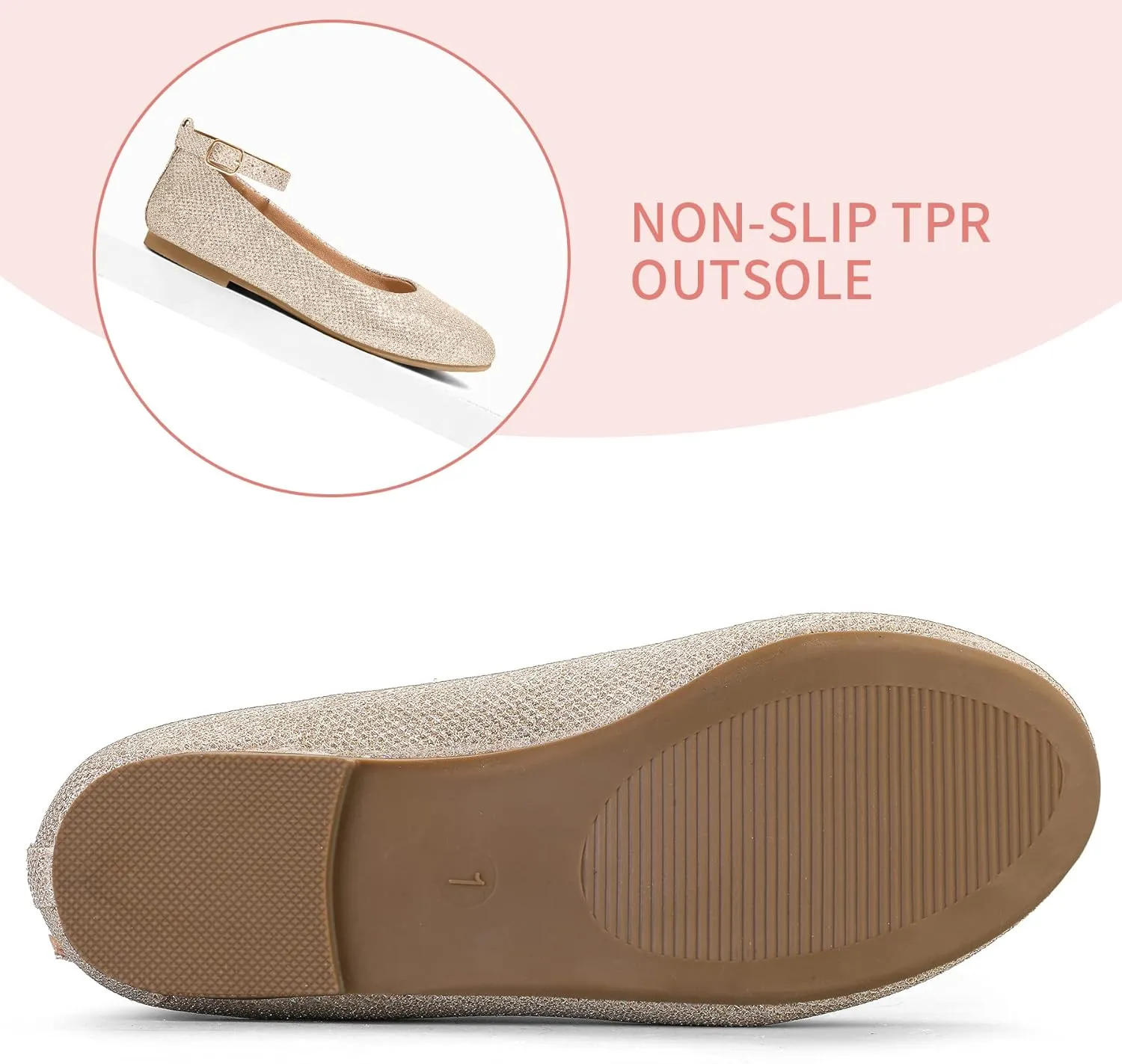 K KomForme Girl's Ballerina Flat Ankle Strap Dress Ballet Flat Shoes（Toddler/Little Kid/Big Kid）