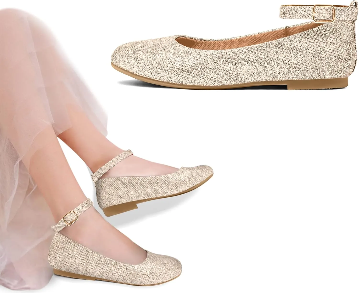 K KomForme Girl's Ballerina Flat Ankle Strap Dress Ballet Flat Shoes（Toddler/Little Kid/Big Kid）