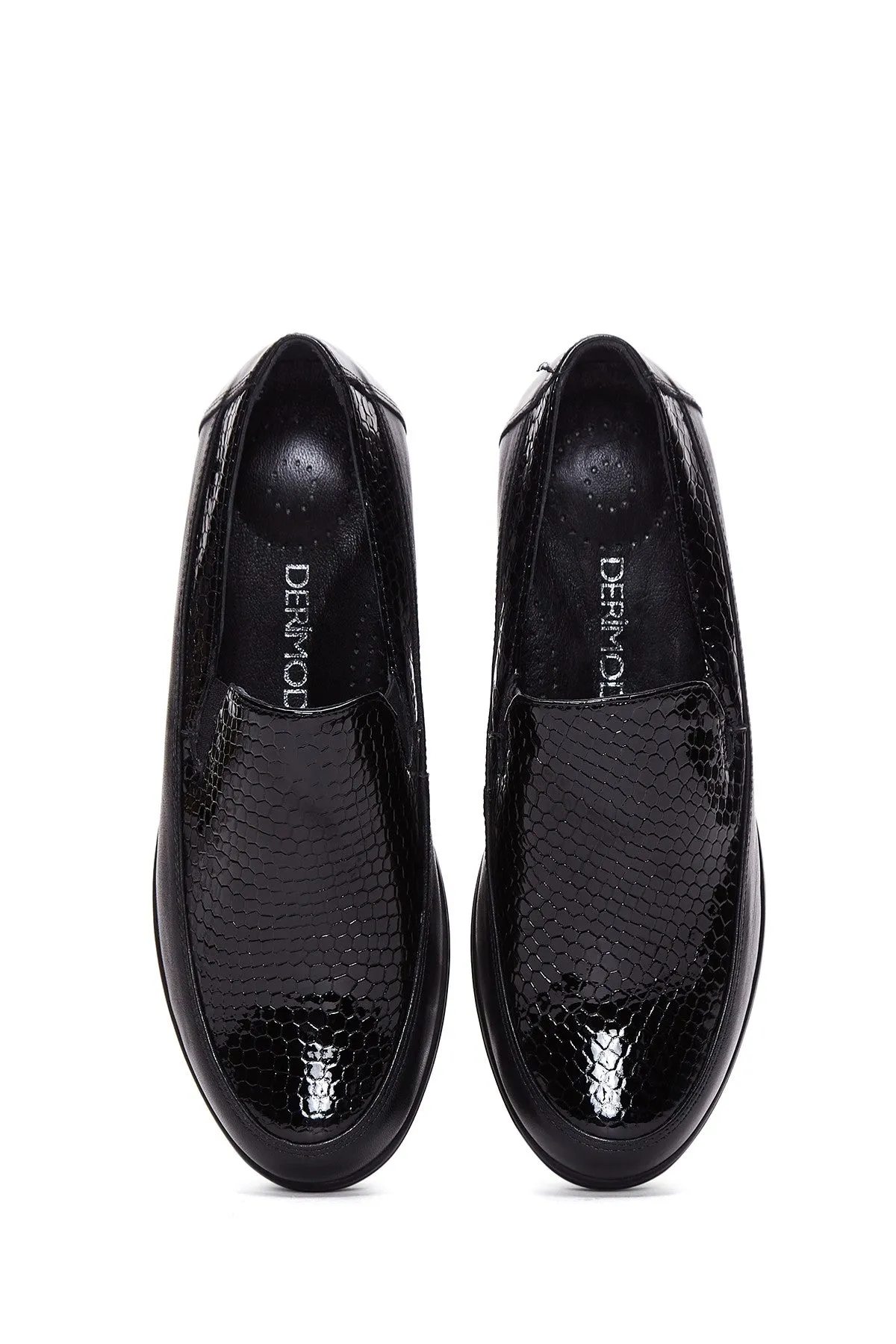 Kadın Siyah Deri Dolgu Topuklu Loafer
