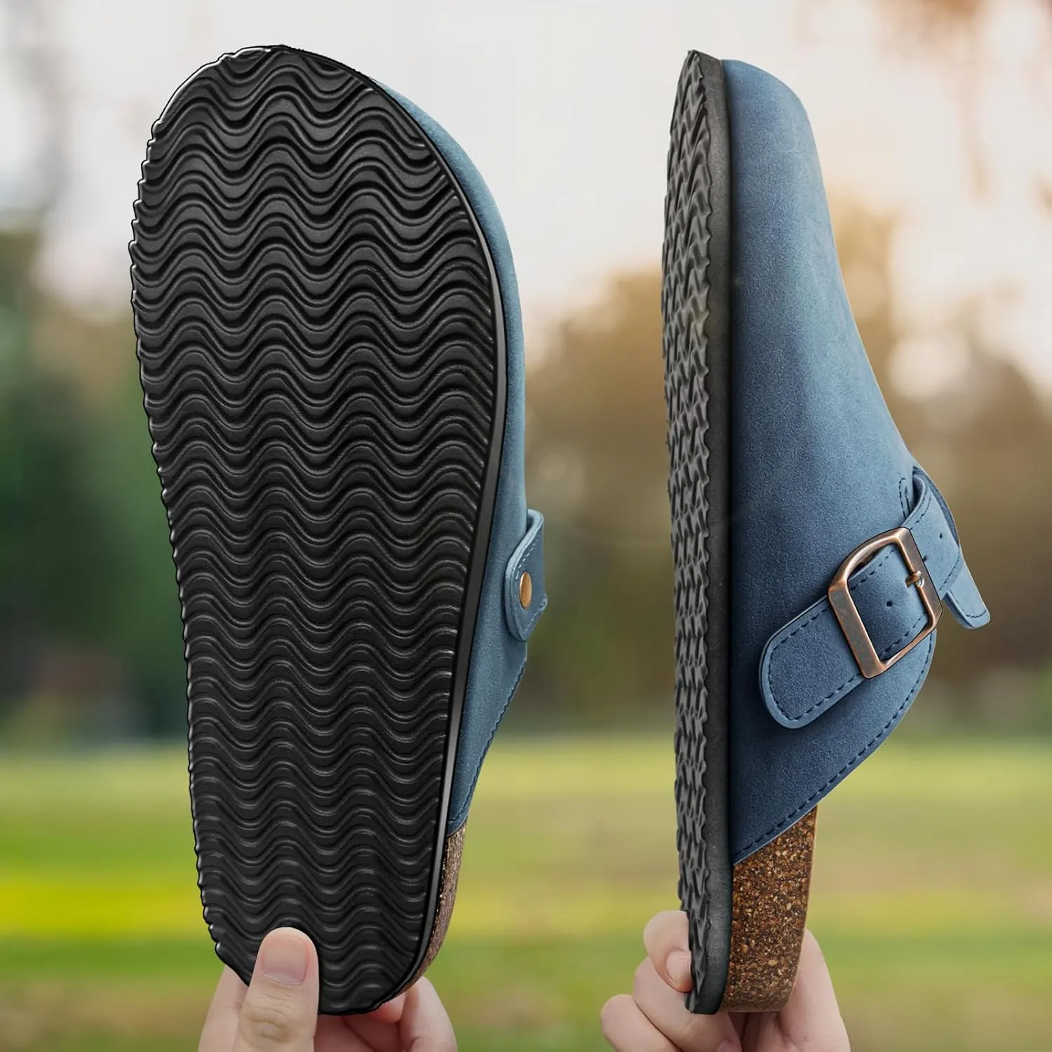 KEMISANT Men Clogs-Comfortable Suede Mules Slippers Sandals Nurse Potato Shoes Unisex-Cushioned Cork-Footbed