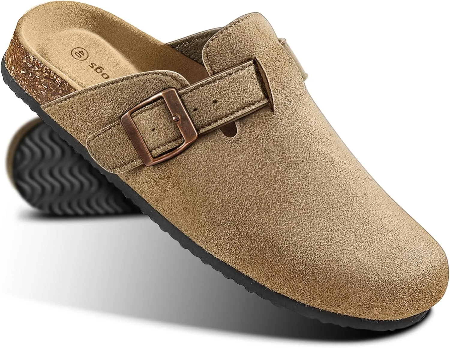 KEMISANT Women Clogs Comfortable Mules Clogs Sandals Slippers Men Women-Suede Upper Cushioned Cork-Footbed