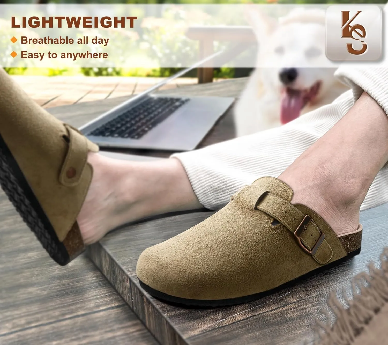 KEMISANT Women Clogs Comfortable Mules Clogs Sandals Slippers Men Women-Suede Upper Cushioned Cork-Footbed