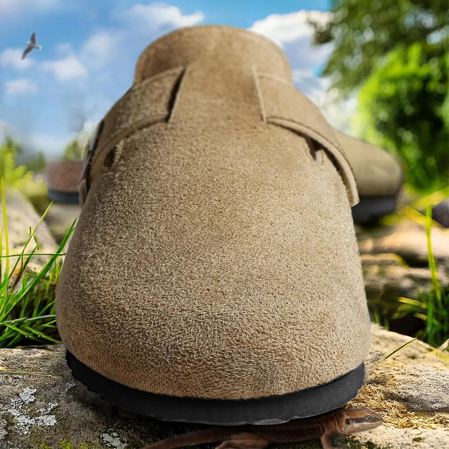 KEMISANT Women Clogs Comfortable Mules Clogs Sandals Slippers Men Women-Suede Upper Cushioned Cork-Footbed