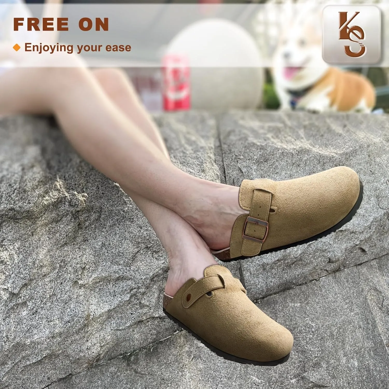 KEMISANT Women Clogs Comfortable Mules Clogs Sandals Slippers Men Women-Suede Upper Cushioned Cork-Footbed