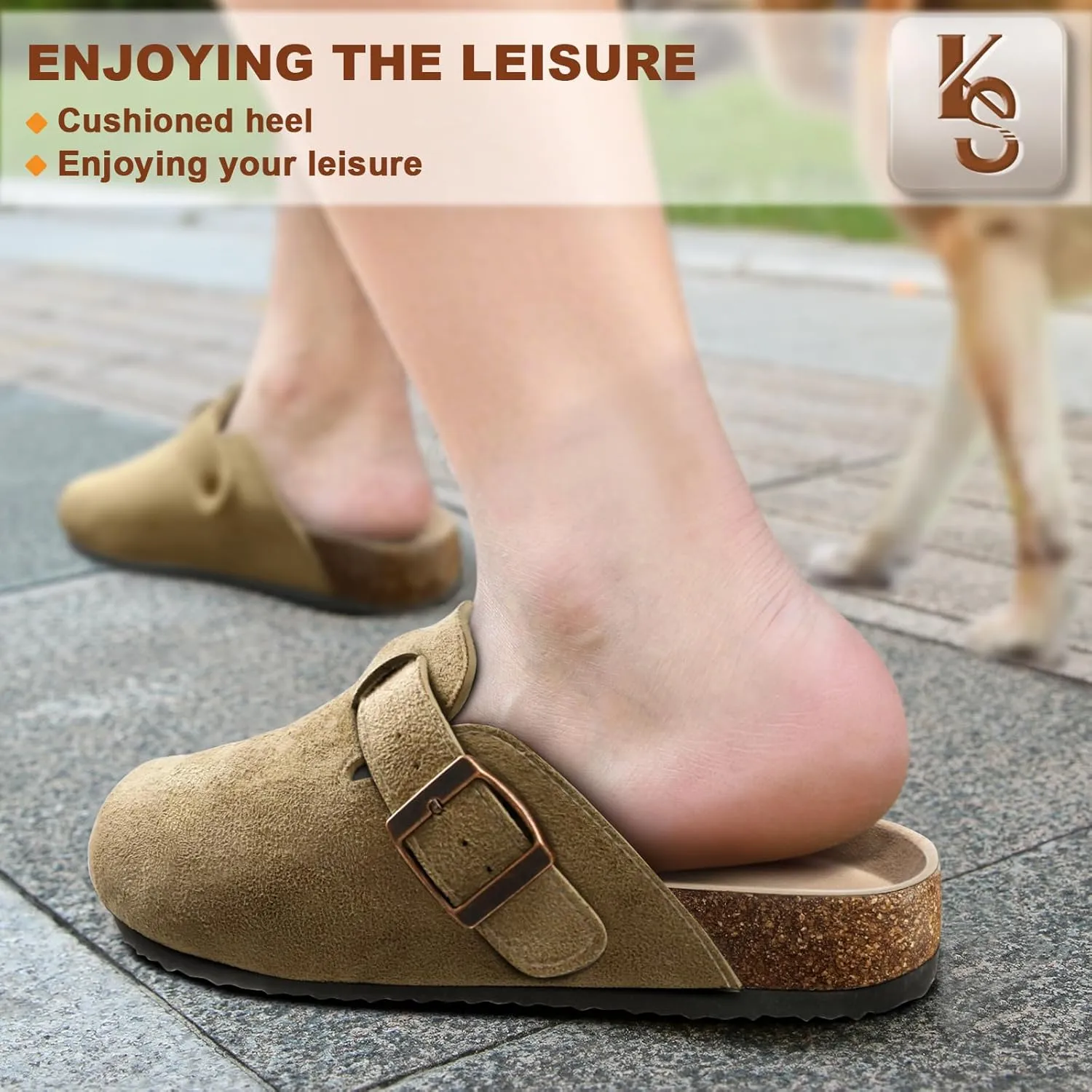 KEMISANT Women Clogs Comfortable Mules Clogs Sandals Slippers Men Women-Suede Upper Cushioned Cork-Footbed