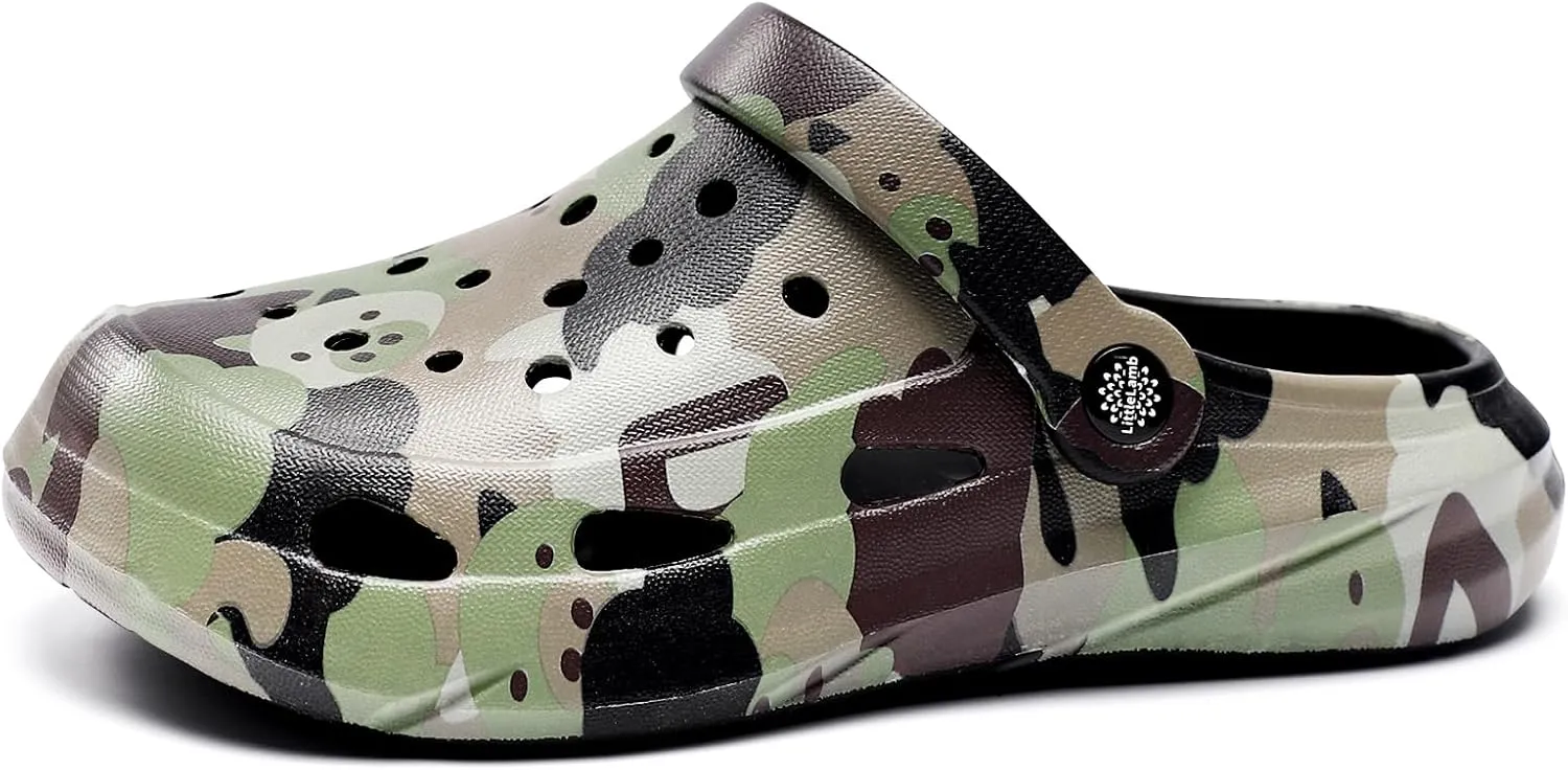 Kids Classic Camo Garden Clogs for Boys – Lightweight Adjustable Water Sandals with Non-Slip Sole, Quick-Dry Design for Little and Big Kid