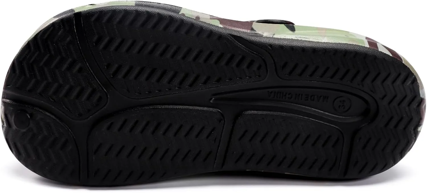 Kids Classic Camo Garden Clogs for Boys – Lightweight Adjustable Water Sandals with Non-Slip Sole, Quick-Dry Design for Little and Big Kid