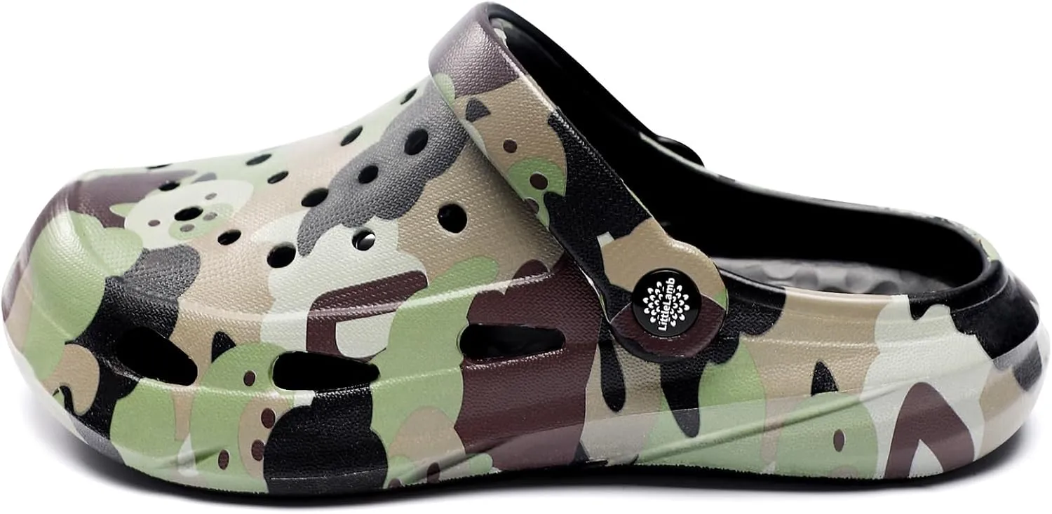 Kids Classic Camo Garden Clogs for Boys – Lightweight Adjustable Water Sandals with Non-Slip Sole, Quick-Dry Design for Little and Big Kid