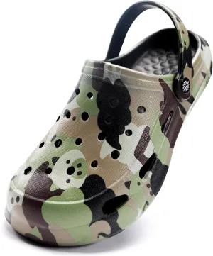 Kids Classic Camo Garden Clogs for Boys – Lightweight Adjustable Water Sandals with Non-Slip Sole, Quick-Dry Design for Little and Big Kid