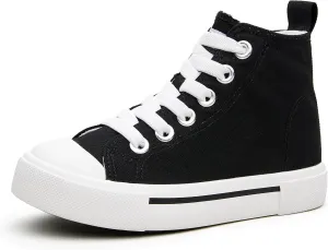 Kids High-Top Slip-On Sneakers Comfortable Canvas Shoes with Hook Loop Closure for Boys and Girls