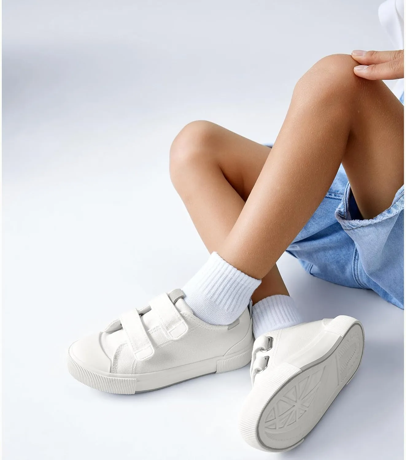 Kids Low Top Canvas Sneaker with Adjustable Hook and Loop Straps